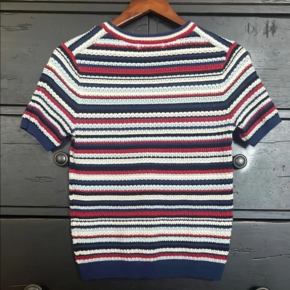 Uniqlo Red and White Crewneck Top with Nautical Stripes - Picture 4 of 5